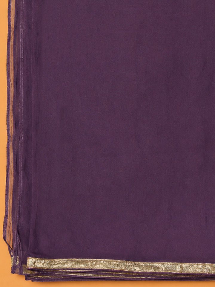Purple Cotton Blend Embroidered Unstitched Dress Material