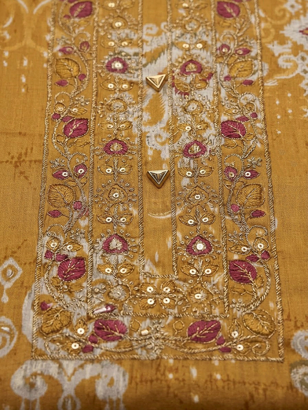 Mustard Cotton Blend Embroidered Unstitched Dress Material