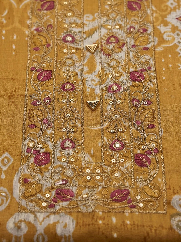 Mustard Cotton Blend Embroidered Unstitched Dress Material