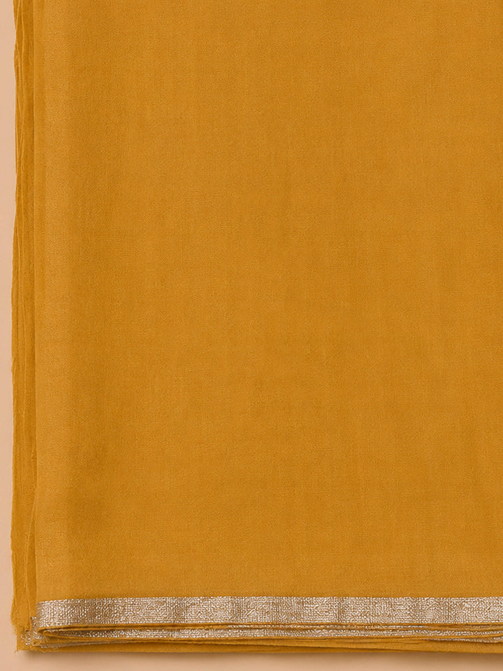 Mustard Cotton Blend Printed Unstitched Dress Material