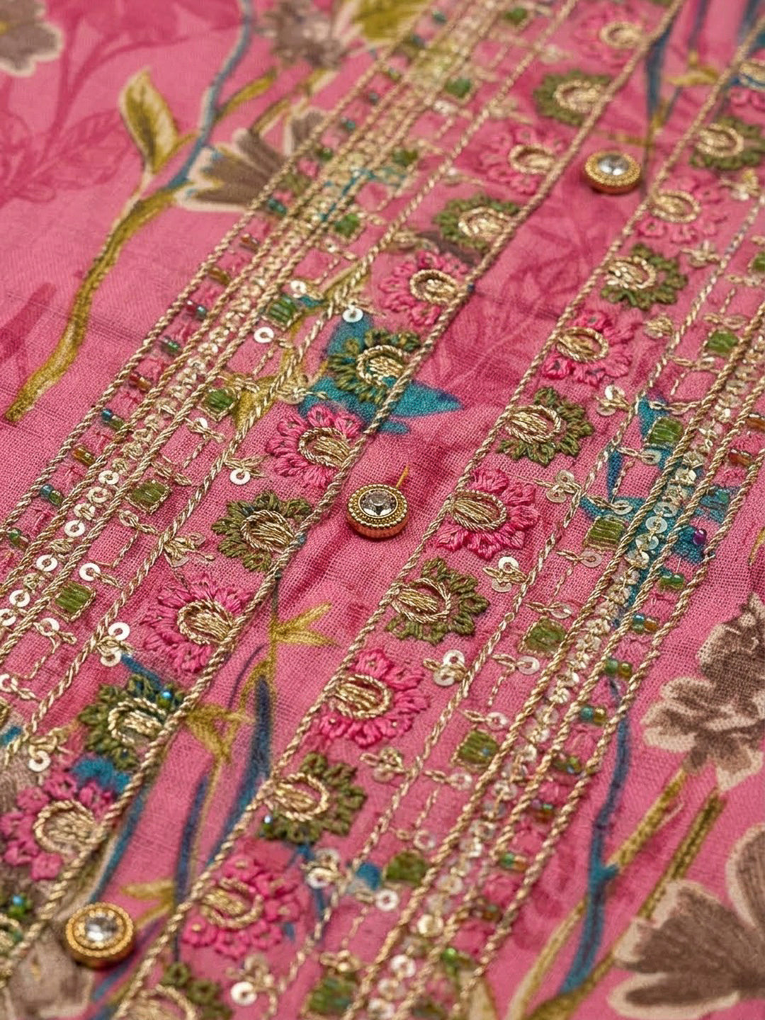 Pink Cotton Blend Printed Unstitched Dress Material