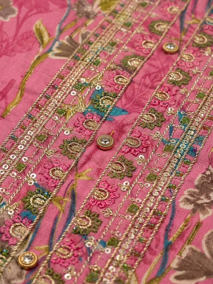 Pink Cotton Blend Printed Unstitched Dress Material