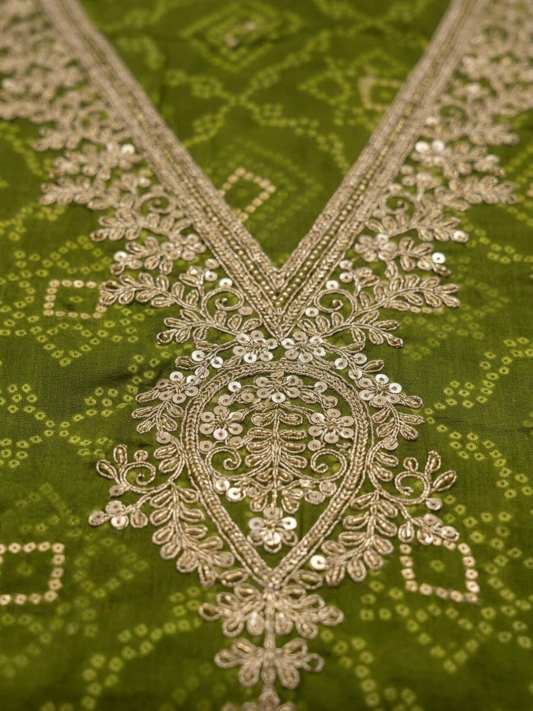 Mehndi Cotton Blend Embroidered Unstitched Dress Material
