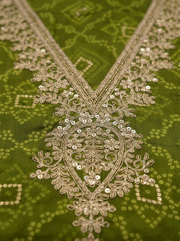 Mehndi Cotton Blend Embroidered Unstitched Dress Material