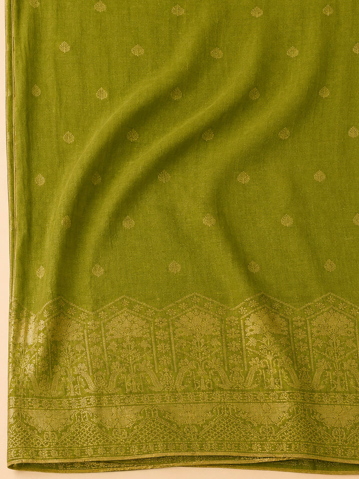 Mehndi Cotton Blend Embroidered Unstitched Dress Material