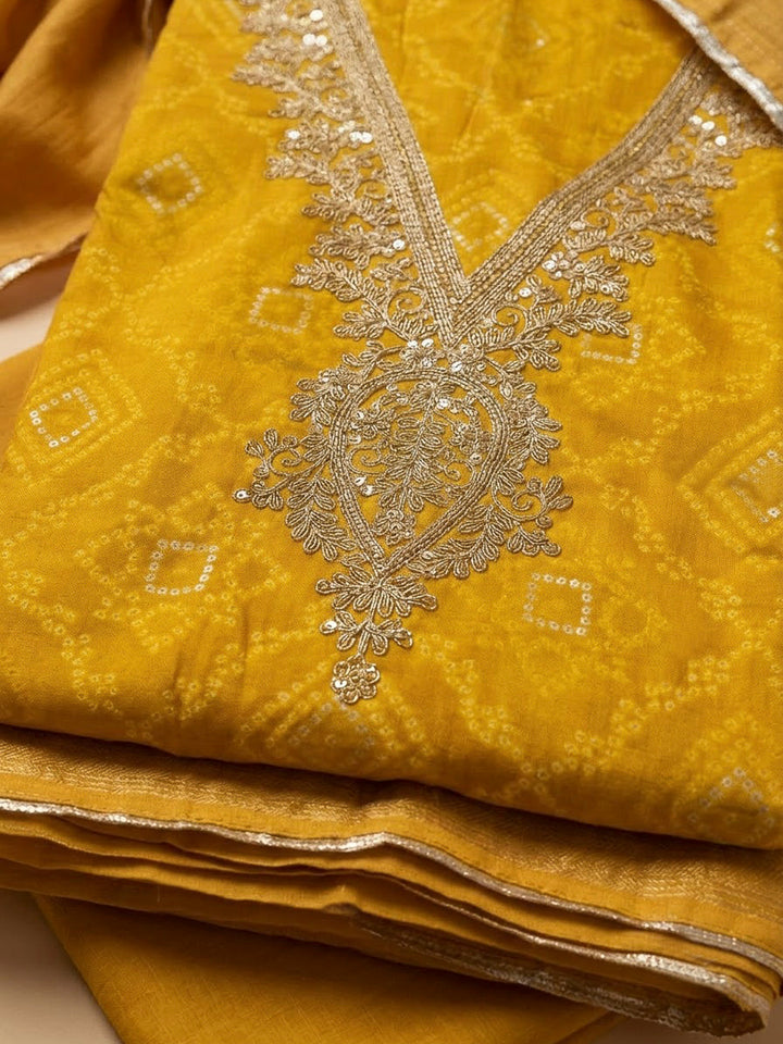 Mustard Cotton Blend Embroidered Unstitched Dress Material