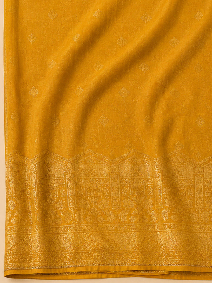 Mustard Cotton Blend Embroidered Unstitched Dress Material