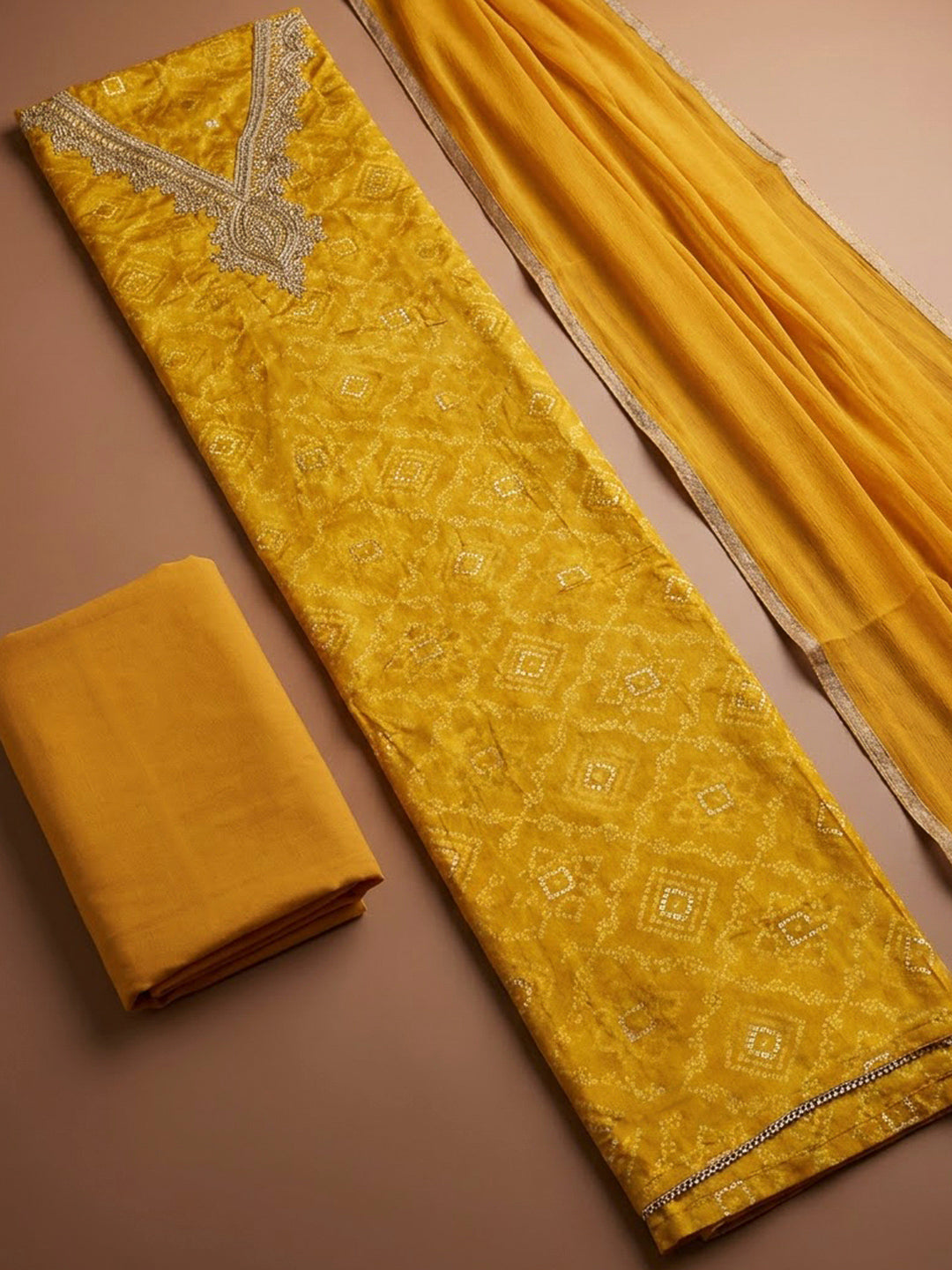 Mustard Cotton Blend Embroidered Unstitched Dress Material