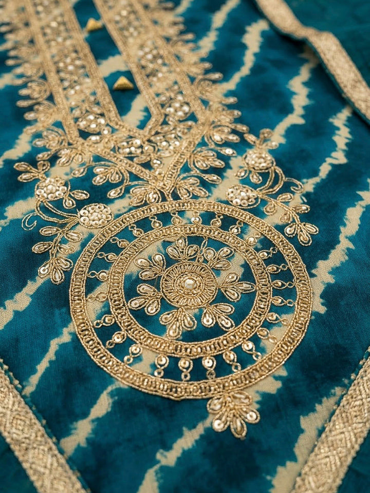 Blue Cotton Blend Embroidered Unstitched Dress Material