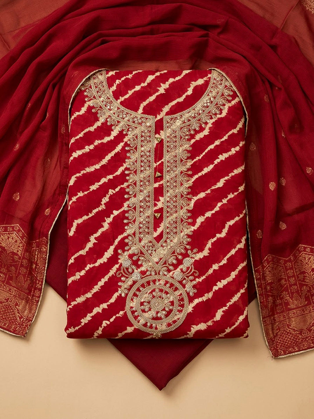Hot Pink Cotton Blend Embroidered Unstitched Dress Material