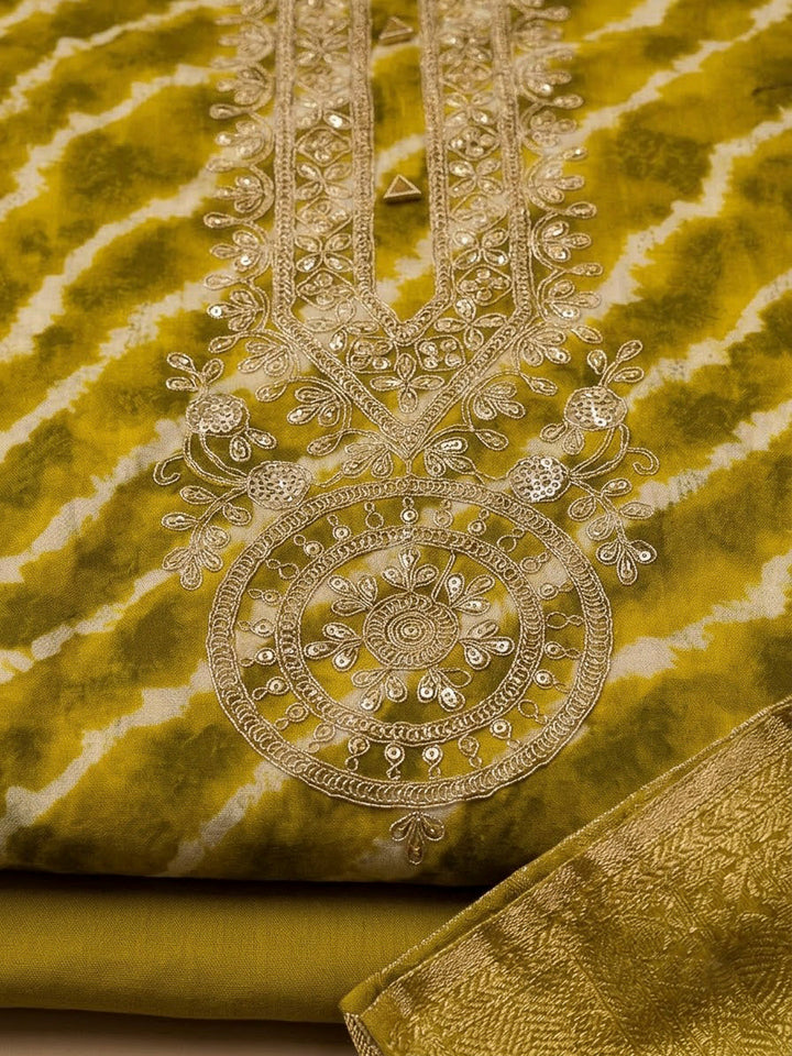 Mehndi Cotton Blend Embroidered Unstitched Dress Material