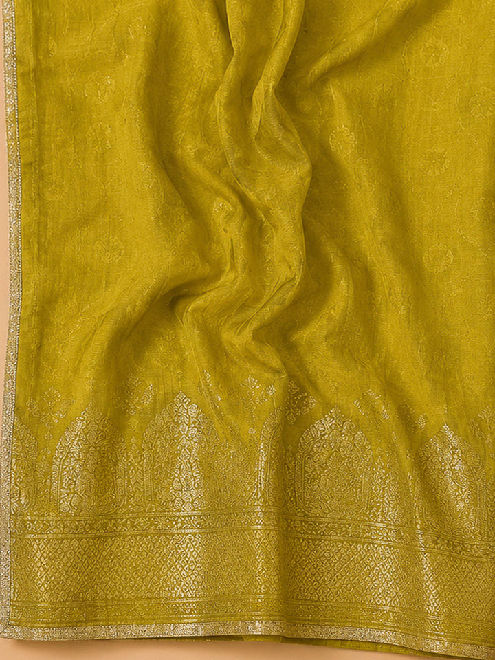 Mehndi Cotton Blend Embroidered Unstitched Dress Material