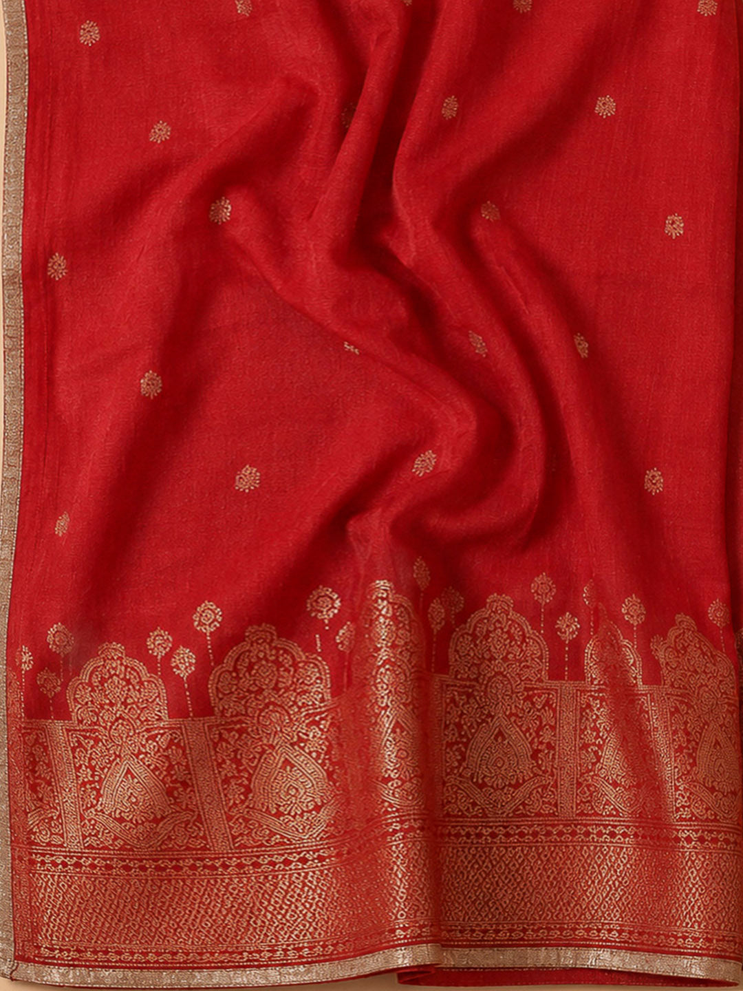 Red Cotton Blend Embroidered Unstitched Dress Material