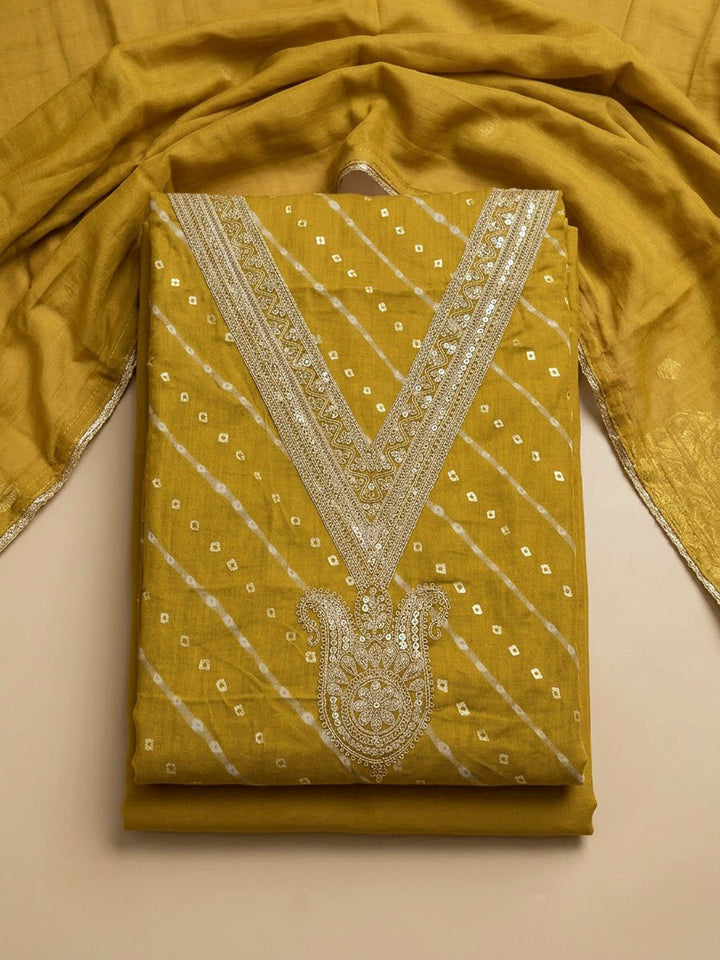 Mehndi Cotton Blend Embroidered Unstitched Dress Material