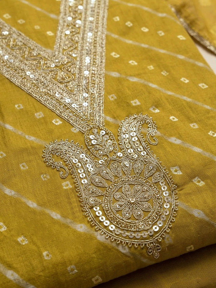 Mehndi Cotton Blend Embroidered Unstitched Dress Material