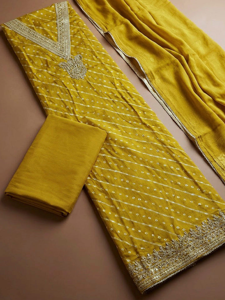 Mehndi Cotton Blend Embroidered Unstitched Dress Material