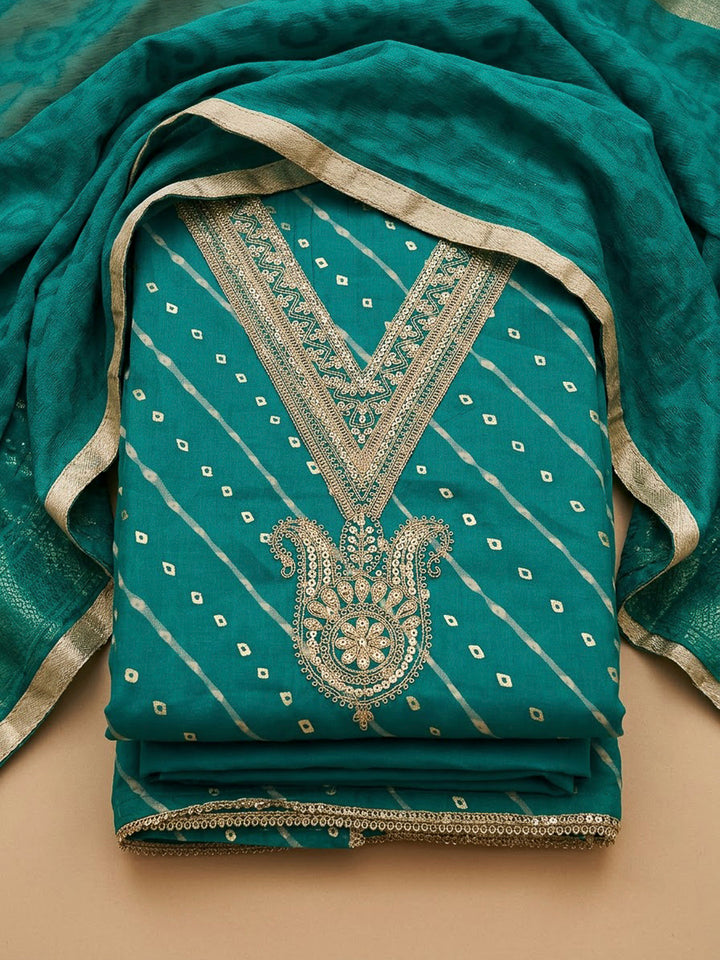 Rama Green Cotton Blend Embroidered Unstitched Dress Material
