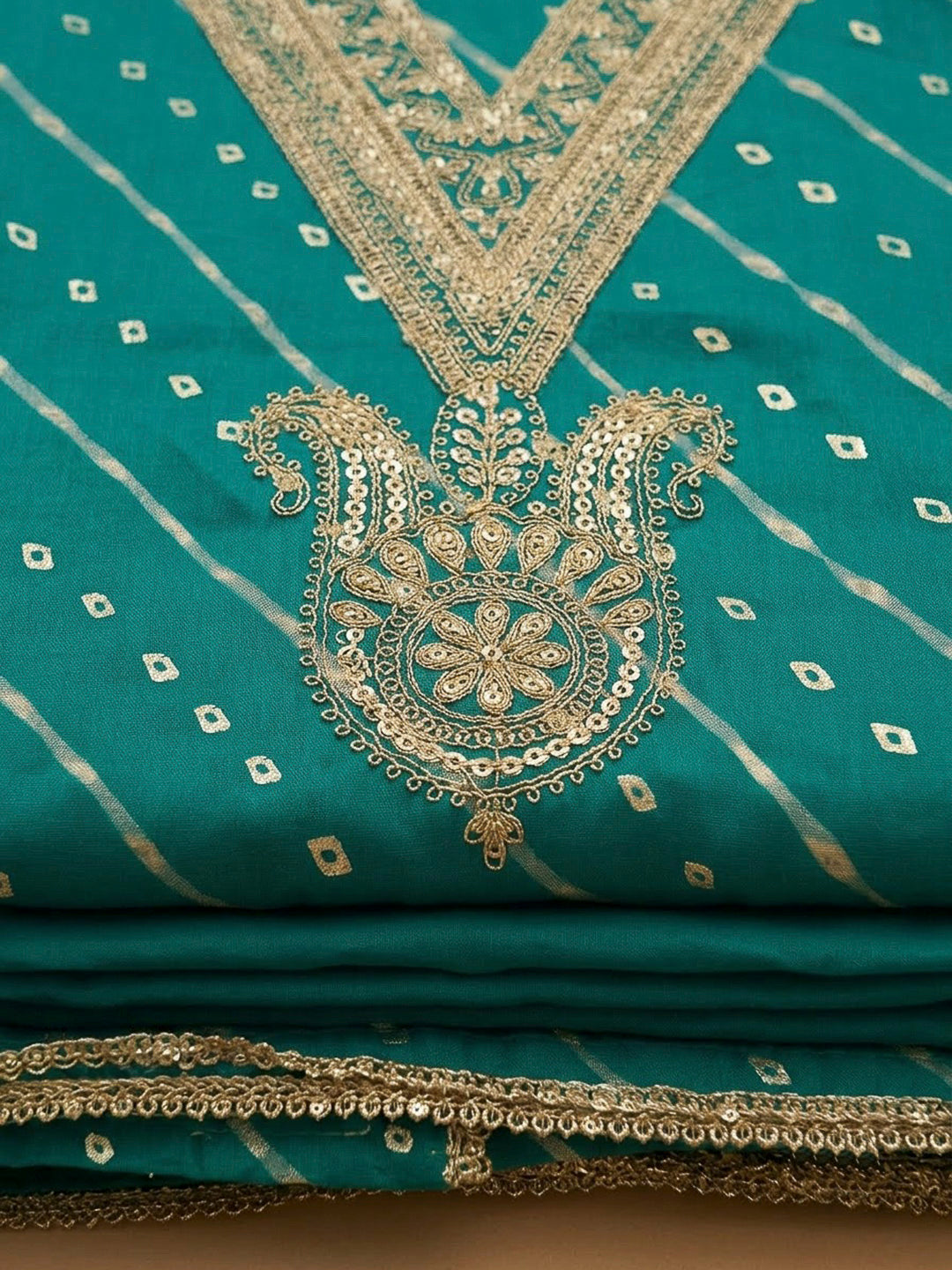 Rama Green Cotton Blend Embroidered Unstitched Dress Material