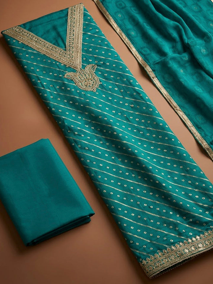 Rama Green Cotton Blend Embroidered Unstitched Dress Material
