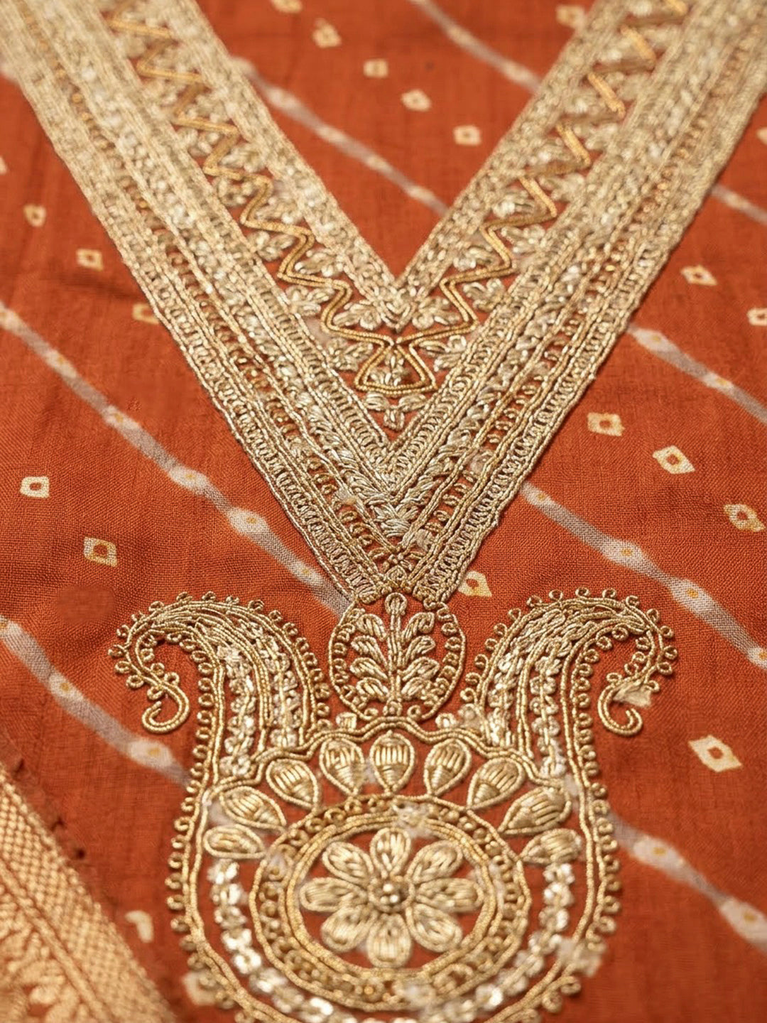 Rust Cotton Blend Embroidered Unstitched Dress Material