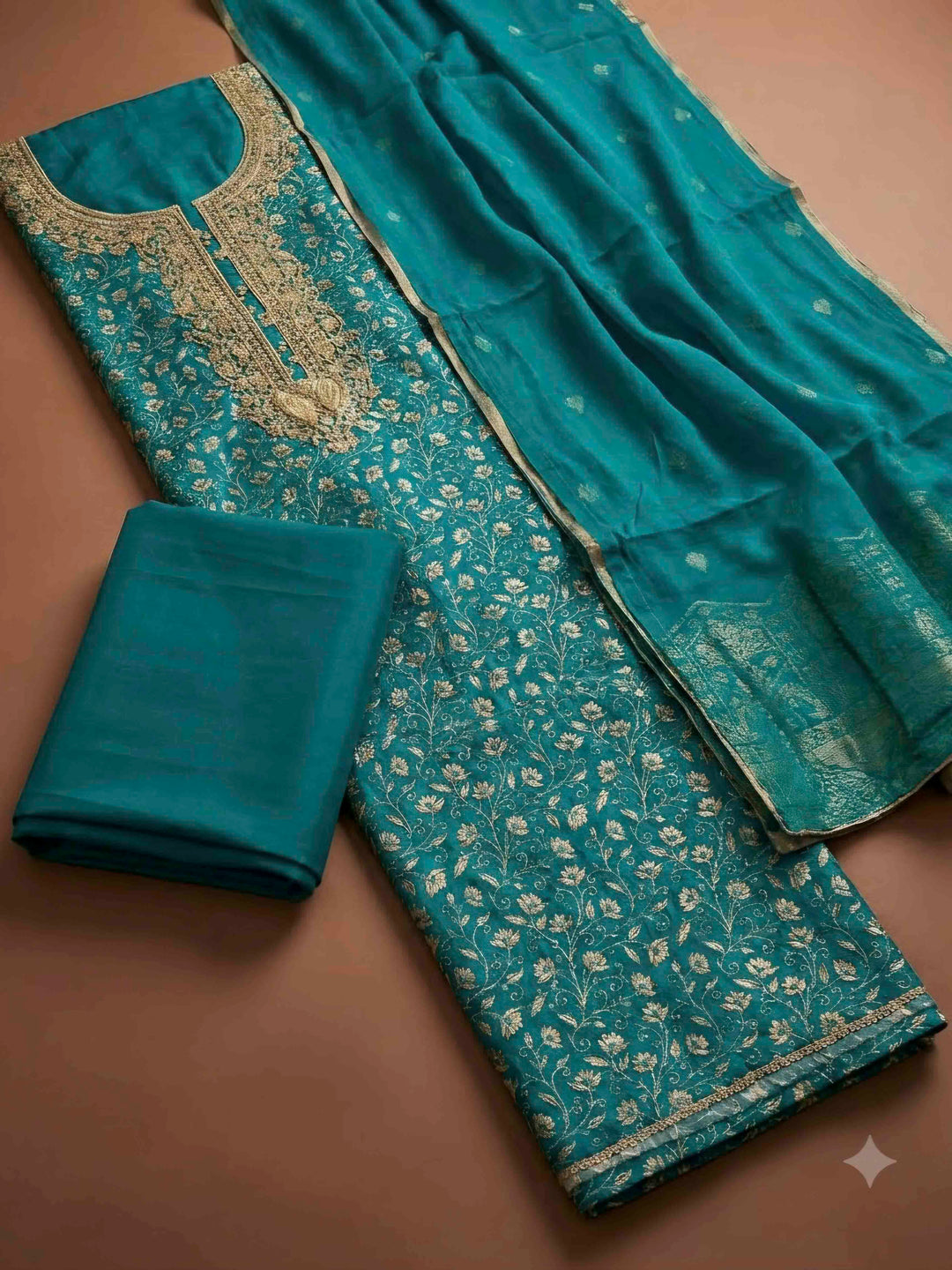 Rama Green Cotton Blend Embroidered Unstitched Dress Material
