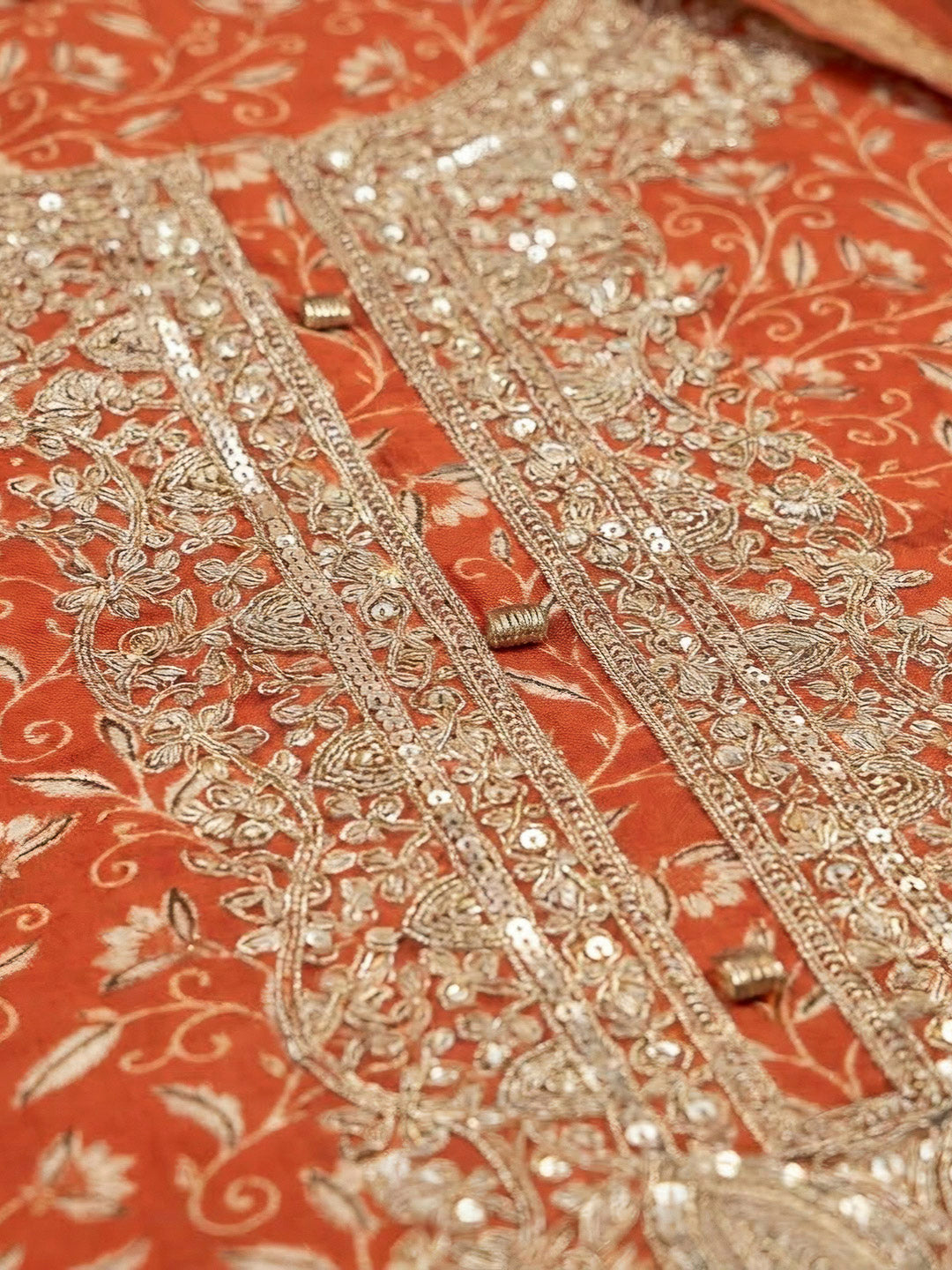 Rust Cotton Blend Embroidered Unstitched Dress Material