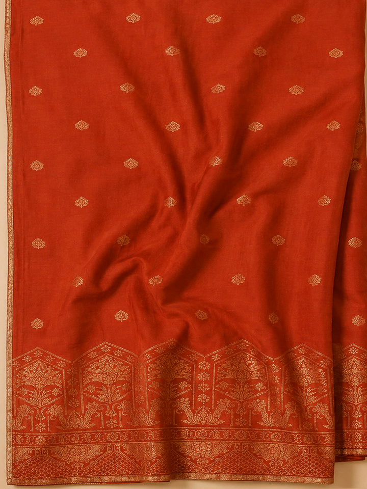 Rust Cotton Blend Embroidered Unstitched Dress Material