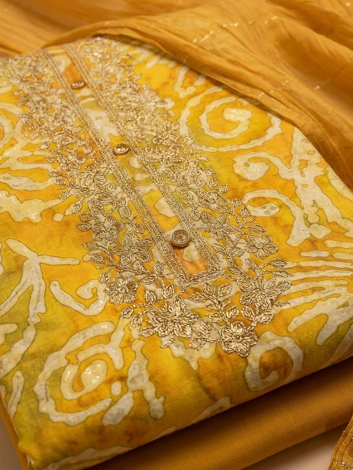 Mustard Cotton Blend Embroidered Unstitched Dress Material
