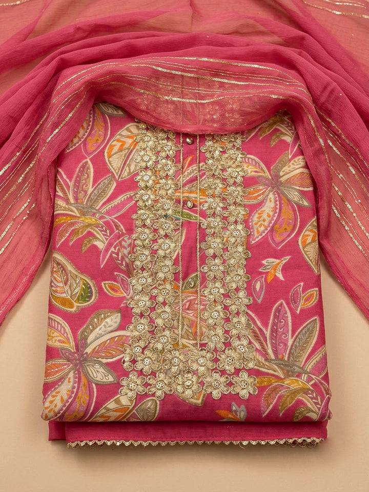 Pink Cotton Blend Embroidered Unstitched Dress Material