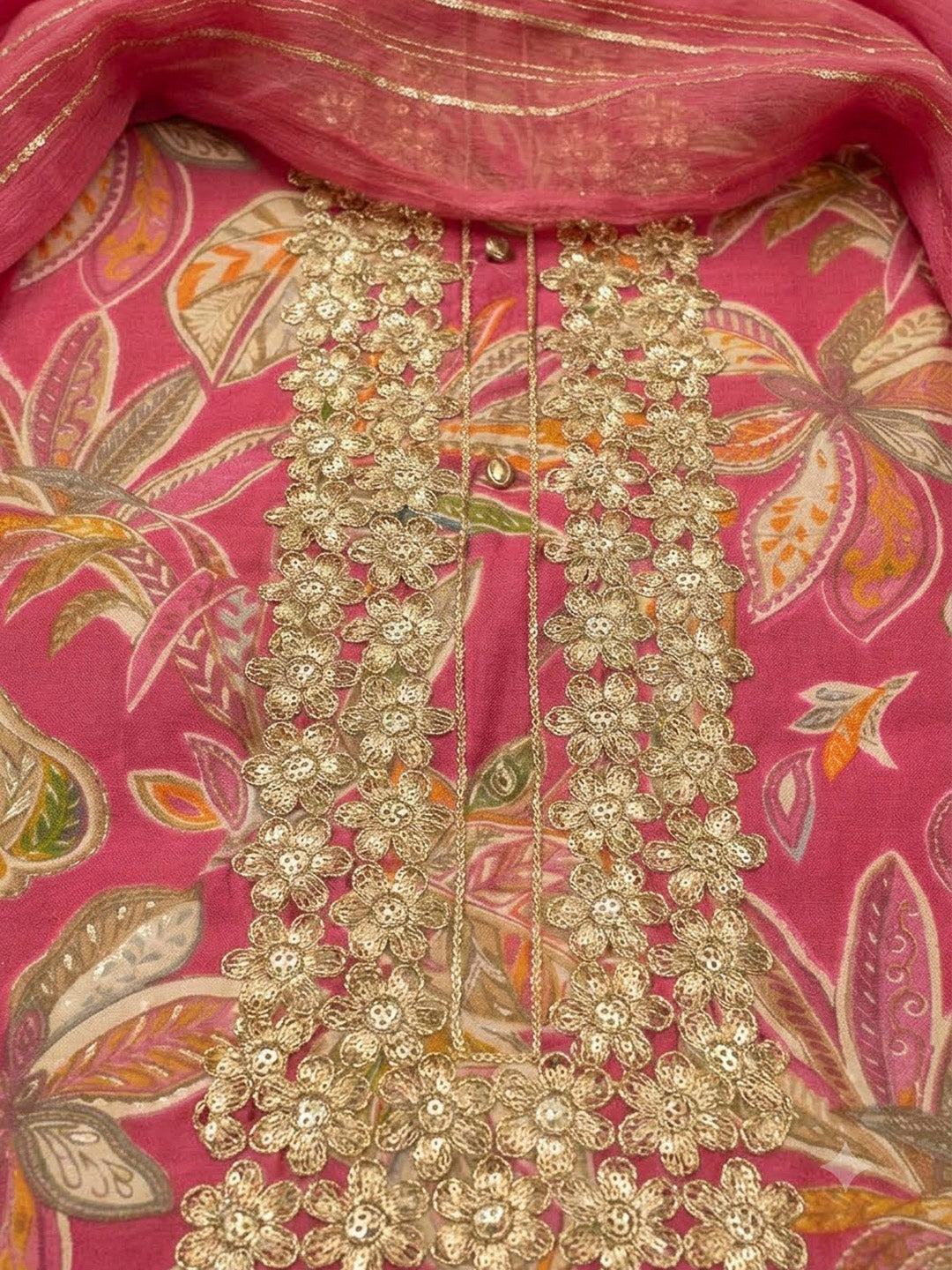 Pink Cotton Blend Embroidered Unstitched Dress Material