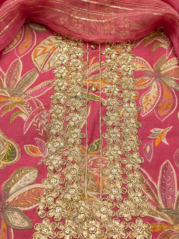 Pink Cotton Blend Embroidered Unstitched Dress Material