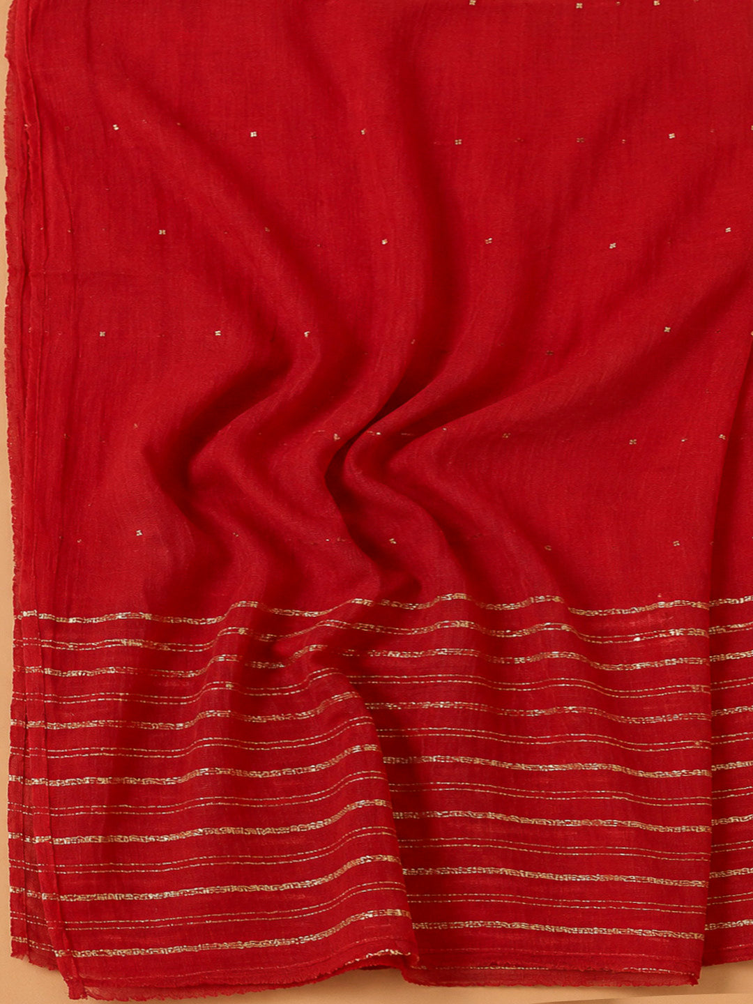 Red Cotton Blend Embroidered Unstitched Dress Material