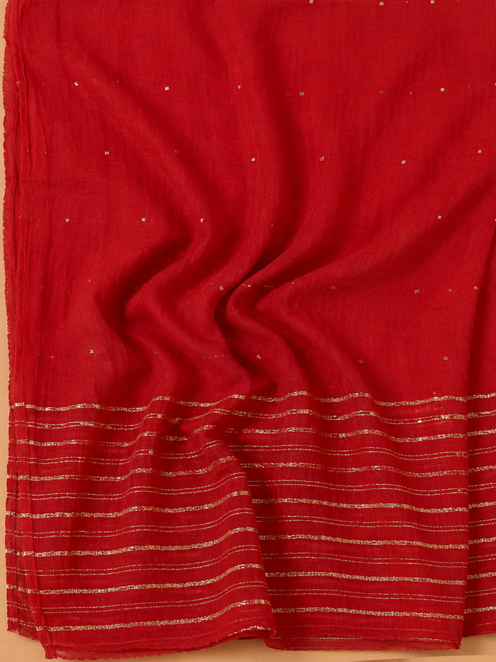 Red Cotton Blend Embroidered Unstitched Dress Material