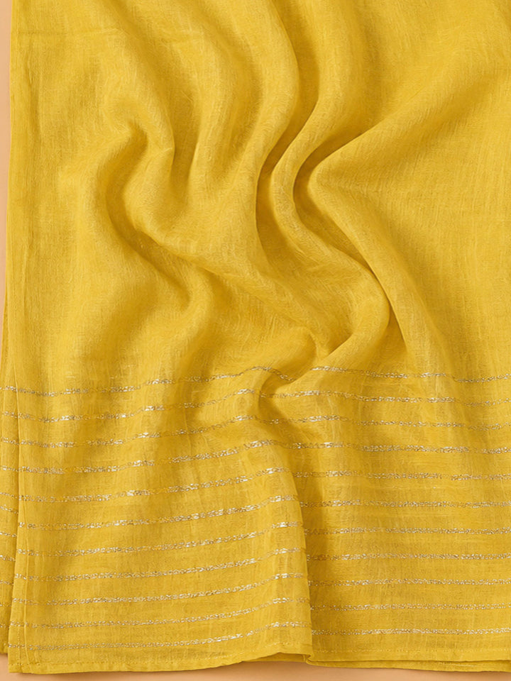 Yellow Cotton Blend Embroidered Unstitched Dress Material