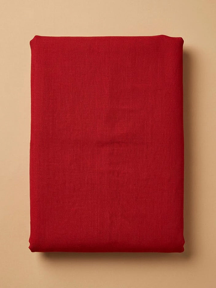 Red Cotton Blend Embroidered Unstitched Dress Material