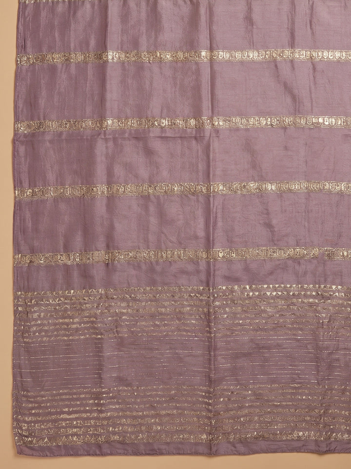 Lavender Embroidered Chanderi Unstitched Suit &amp; Pant With Chanderi Dupatta