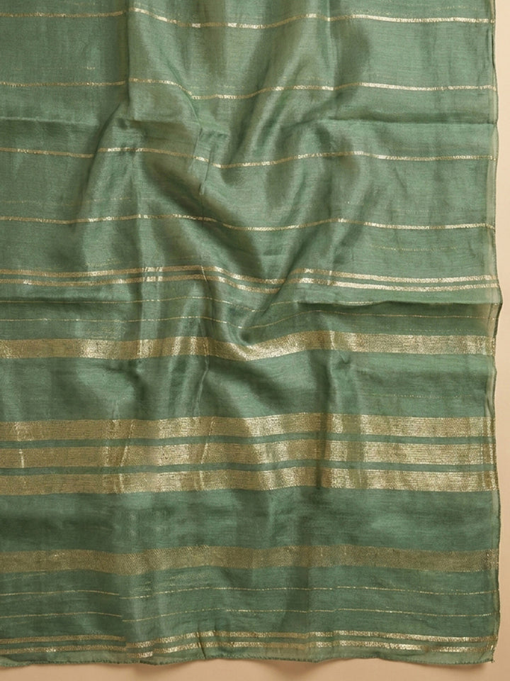 Green Embroidery Chanderi Unstitched Dress Material