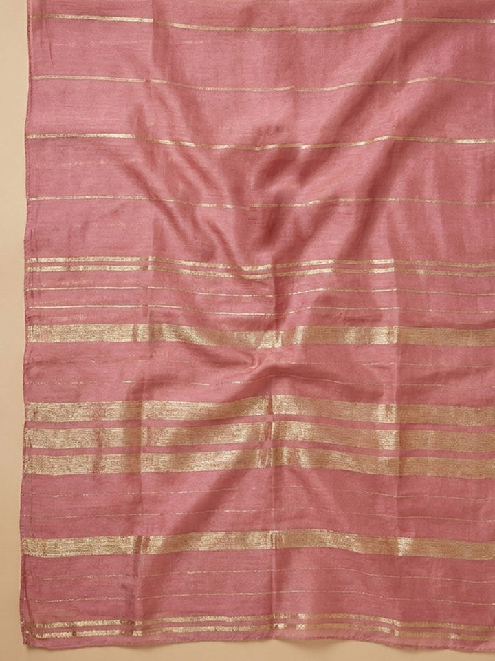 Peach Embroidery Chanderi Unstitched Dress Material