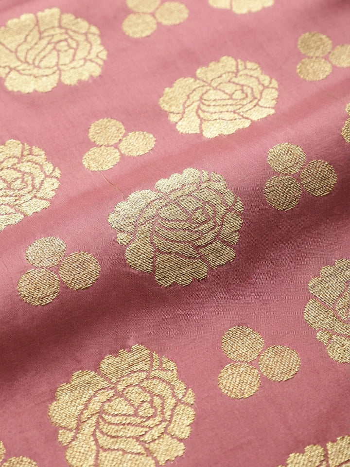 Peach Embroidery Chanderi Unstitched Dress Material