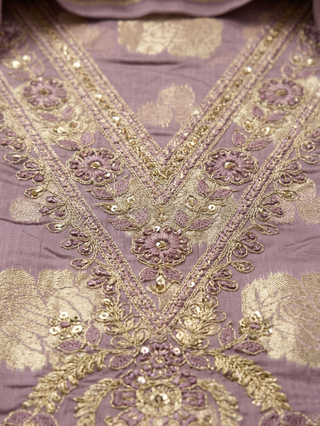 Purple Embroidery Chanderi Unstitched Dress Material