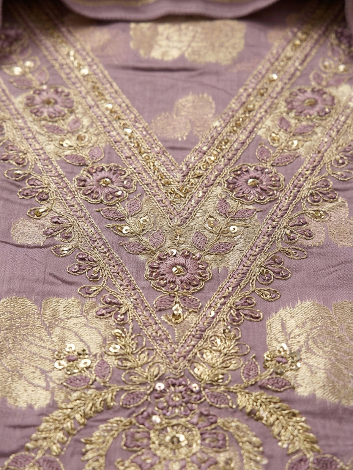 Purple Embroidery Chanderi Unstitched Dress Material