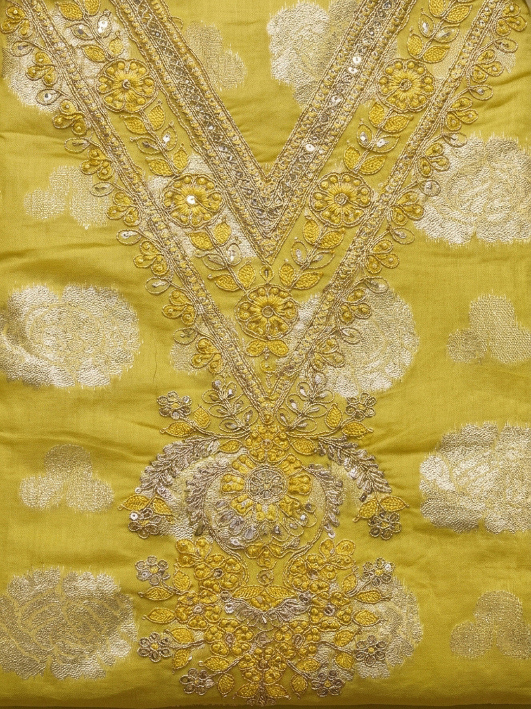 Yellow Embroidery Chanderi Unstitched Dress Material