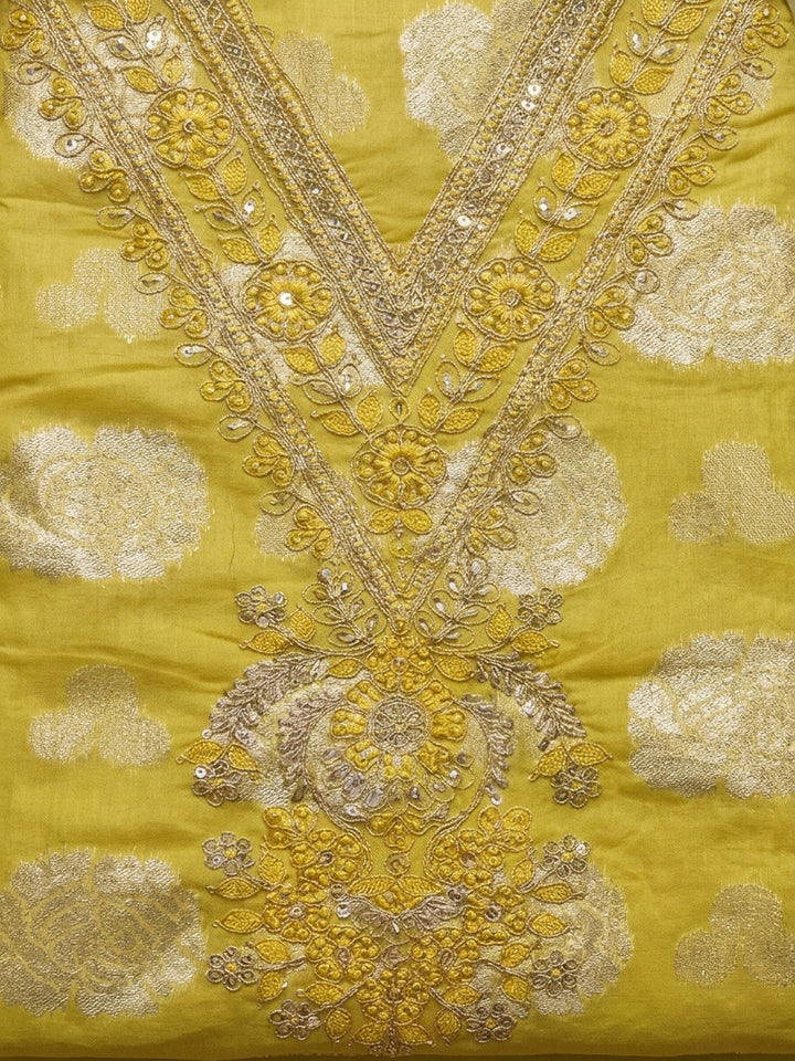 Yellow Embroidery Chanderi Unstitched Dress Material