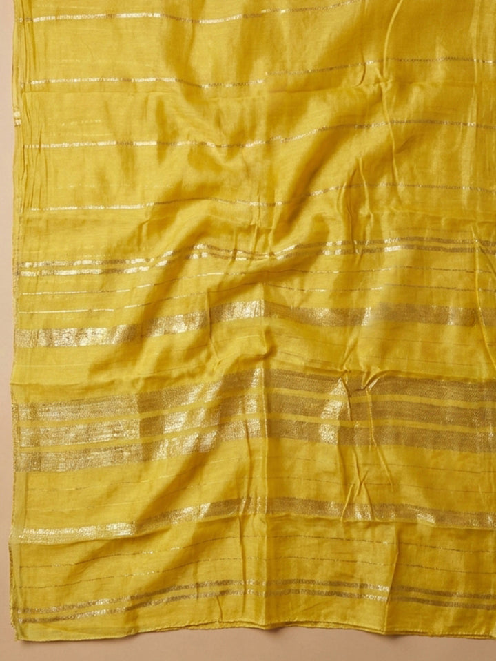 Yellow Embroidery Chanderi Unstitched Dress Material