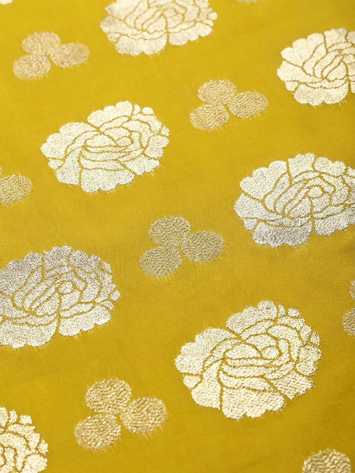 Yellow Embroidery Chanderi Unstitched Dress Material