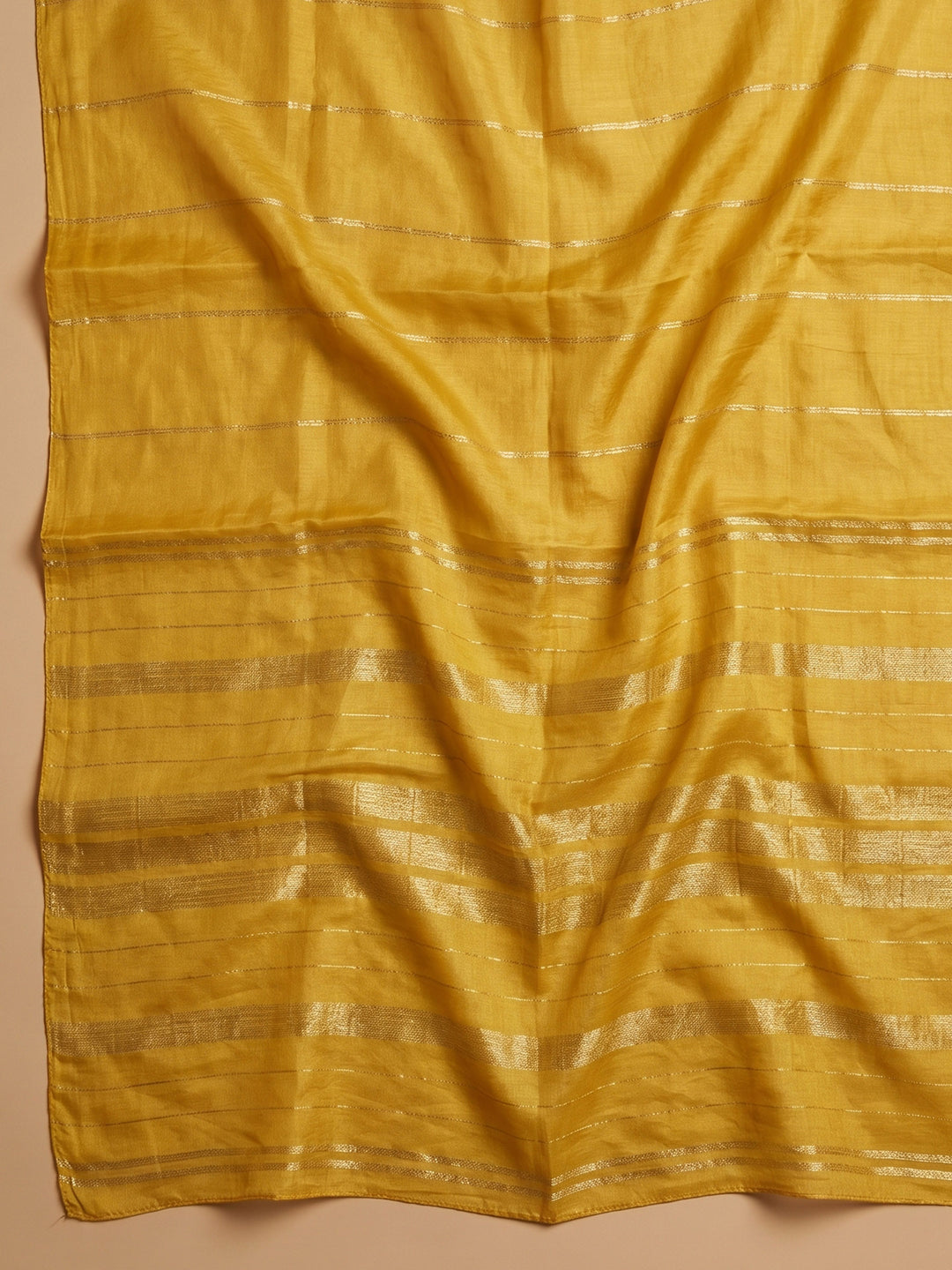 Mustard Embroidered Chanderi Unstitched Suit &amp; Pant With Chanderi Dupatta
