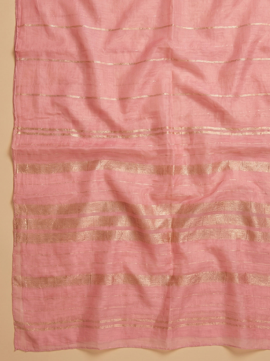 Peach Embroidered Chanderi Unstitched Suit &amp; Pant With Chanderi Dupatta