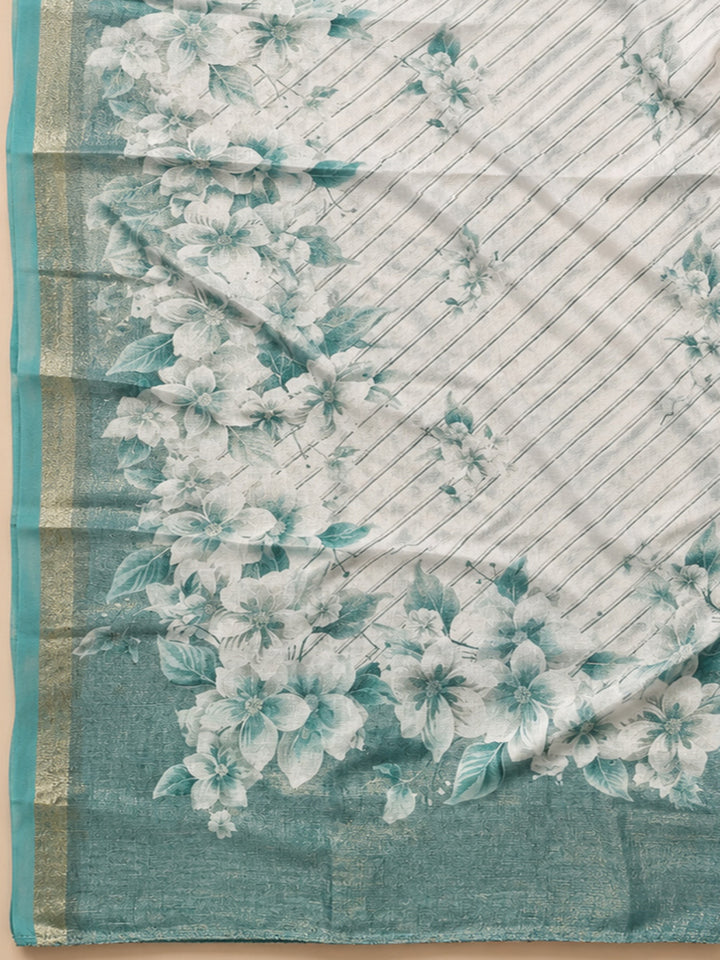 Blue Embroidery Chanderi Unstitched Dress Material