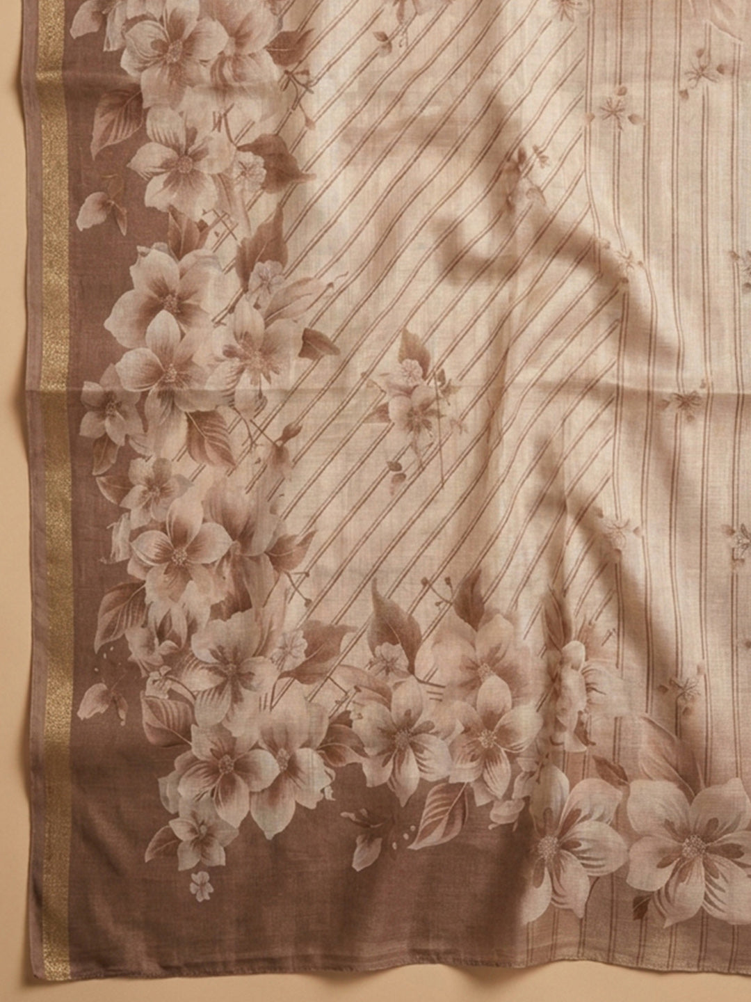 Brown Embroidery Chanderi Unstitched Dress Material
