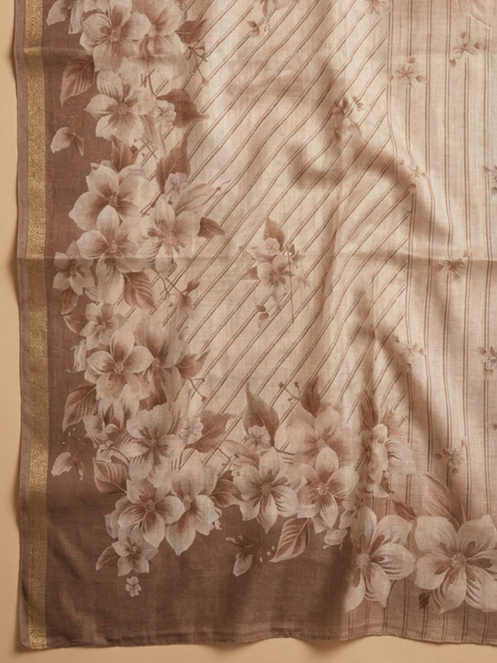 Brown Embroidery Chanderi Unstitched Dress Material